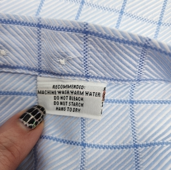 Coppley Men's Blue Check Pattern Button Down Point Collar Tailor Made Shirt - Picture 8 of 16